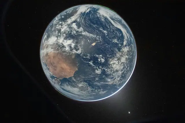 Earth photographed from the Orion spacecraft on April 2, 2026